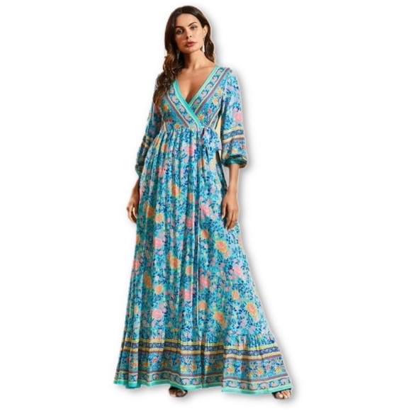 KsnoFadLooks Dresses & Skirts - #2484 Floral Surplice Long Sleeve MaxiDress